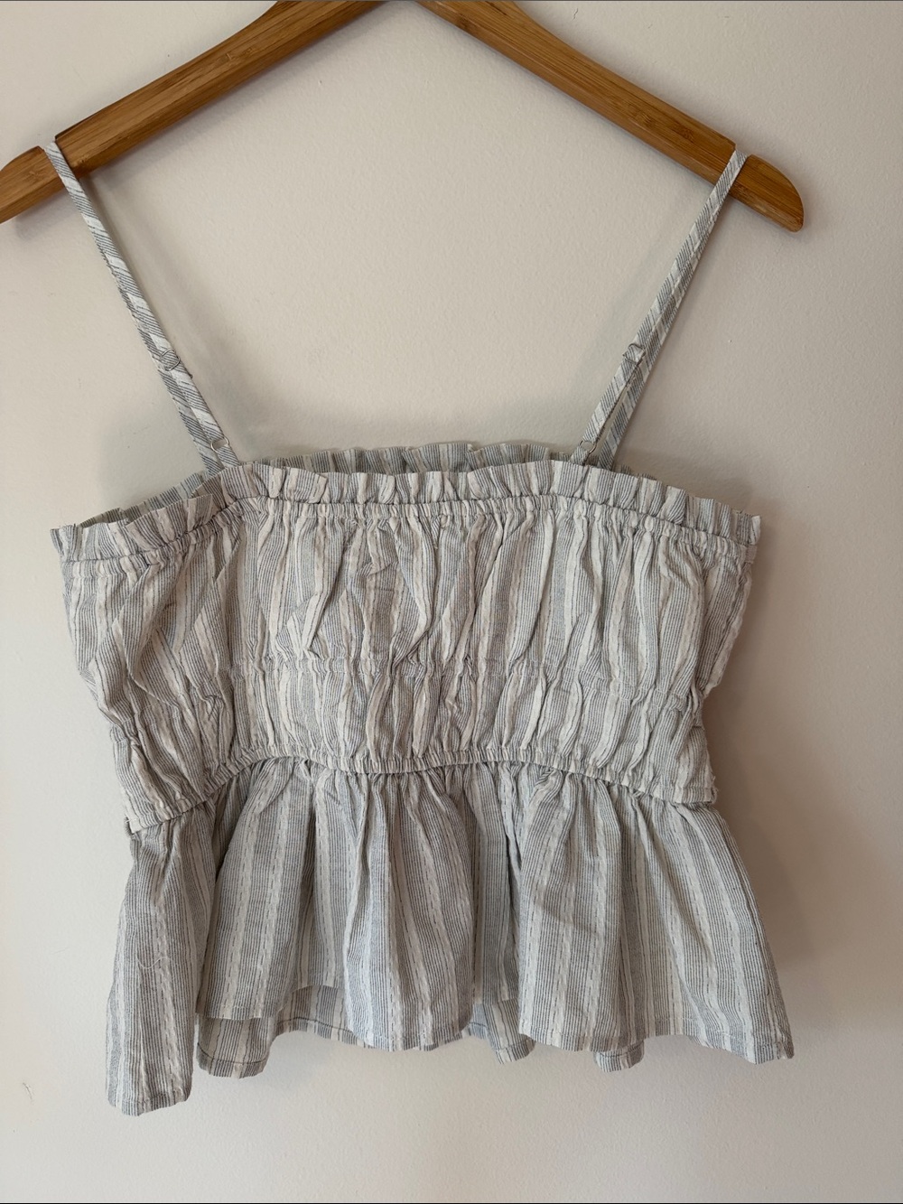 Altar’s State Striped Sleeveless Peplum Top in Light Gray and White - Picture 3 of 4